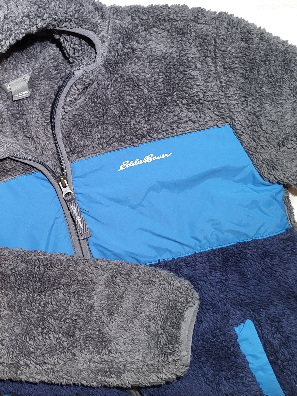 Eddie Bauer Kids Gray, Light Blue & Navy Sherpa Full Zip Jacket